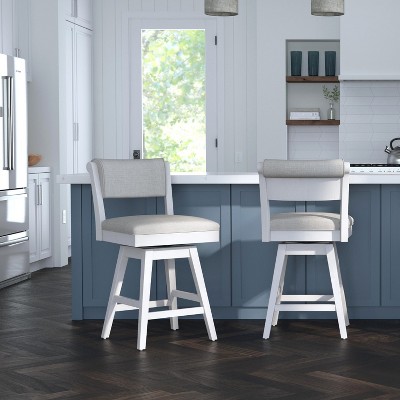 Clarion White Wood and Upholstered Swivel Counter Stool