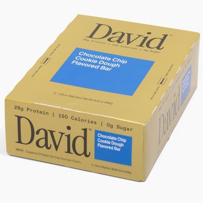 David Protein Protein Bars with 28g Protein - Chocolate Chip Cookie Dough Flavor - 12ct