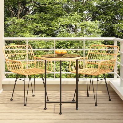vidaXL 3 Piece Patio Dining Set Poly Rattan