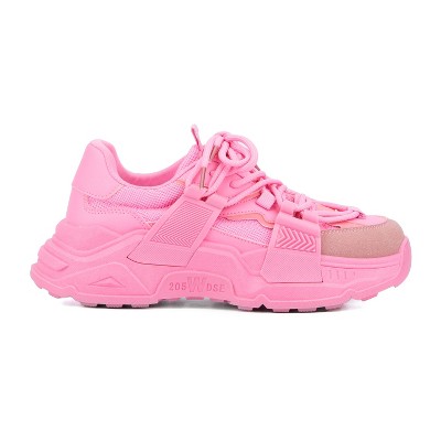 Pink Faux Leather and Mesh Platform Fashion Sneaker, Size 7