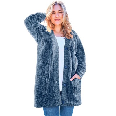 Woman Within Plus Size Button-Front Shaker Cardigan