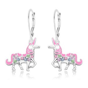 Chanteur Hypoallergenic Kids Jewelry Accessories Unicorn Violet CZ White Gold Palladium Plating Earrings leverback is made from 925 Sterling silver - 1 of 1