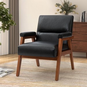 Christaf contemporary-special Vegan Leather Armchair  Solid Wood Legs | ARTFUL LIVING DESIGN - 1 of 4