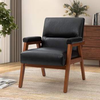 Christaf contemporary-special Vegan Leather Armchair  Solid Wood Legs | ARTFUL LIVING DESIGN