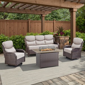 Belord Patio Furniture Set with Firepit, 6-INCH Extra Thick Cushion 4 Pieces Outdoor Patio Furniture Set with Swivel Chairs, Couch, and Firepit Table - 1 of 4