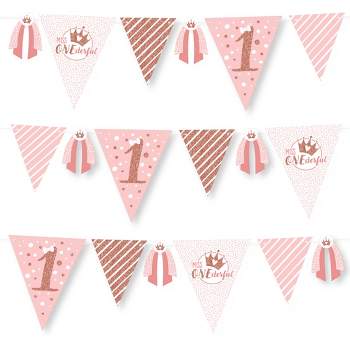 Big Dot of Happiness 1st Birthday Little Miss Onederful - DIY Girl First Birthday Party Pennant Garland Decoration - Triangle Banner - 30 Pieces