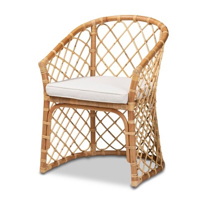 Orchard Fabric Upholstered and Rattan Dining Chair White/Natural - bali & pari: Indonesian Craftsmanship, Foam Cushion