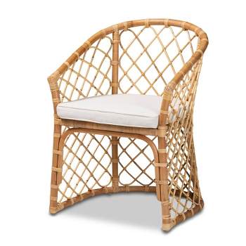 Orchard Fabric Upholstered and Rattan Dining Chair White/Natural - bali & pari: Bohemian Style, Cushioned, No Assembly Required