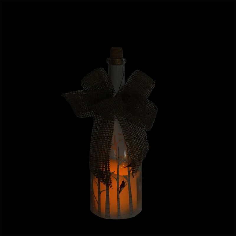 Northlight 10" LED Flameless Pillar Candle in a Clear Glass Bottle Lantern with Bird Accents, 2 of 5