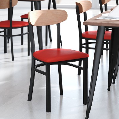 Boomerang Back 32" High Red Vinyl & Birch Wood Dining Chair
