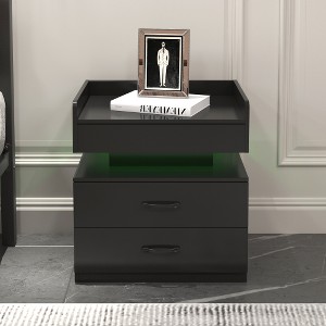 XIYUYEU 1 Set Nightstand with Adjustable LED Strip Light, Bedside Table with 2-drawers and 1 upper open space for Storage - 1 of 4