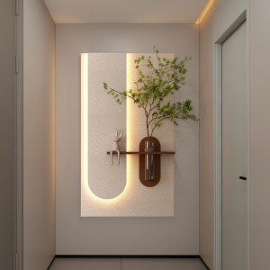 Adjustable 3-Color LED Sandstone Wall Decor with Simulated Green Plants,3D Art Sculpture, Glass Vase & Rabbit Statue, Remote Control Light Strips - 1 of 4