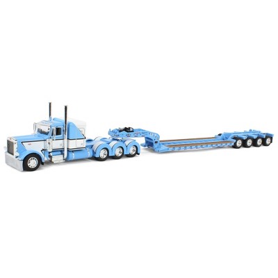 First Gear DCP 1/64 Blue Peterbilt 389 48in Flattop Sleeper & Fontaine Lowboy Trailer with Flip Axle 60-1972
