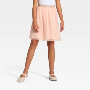 Girls' Holiday Glitter Midi Skirt - Cat & Jack™ Peach Orange - 1 of 3