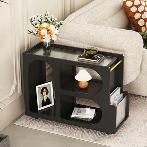 Accent Tables with Drawer, End Table with Lockable Wheels, Nightstand with Open Storage Compartments-Cuddlewood - image 1 of 4