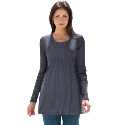 Jessica London Women's Plus Size Ribbed Baby Doll Tunic Sweater