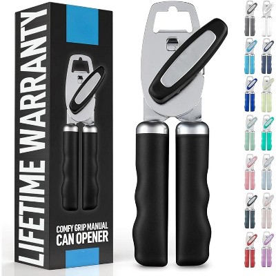 with Bottle Opener - Rust Proof Manual Can Opener With Turn Knob & Comfy Soft Grip Handles