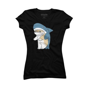 Junior's Design By Humans cat shark By Mob0 T-Shirt - 1 of 3
