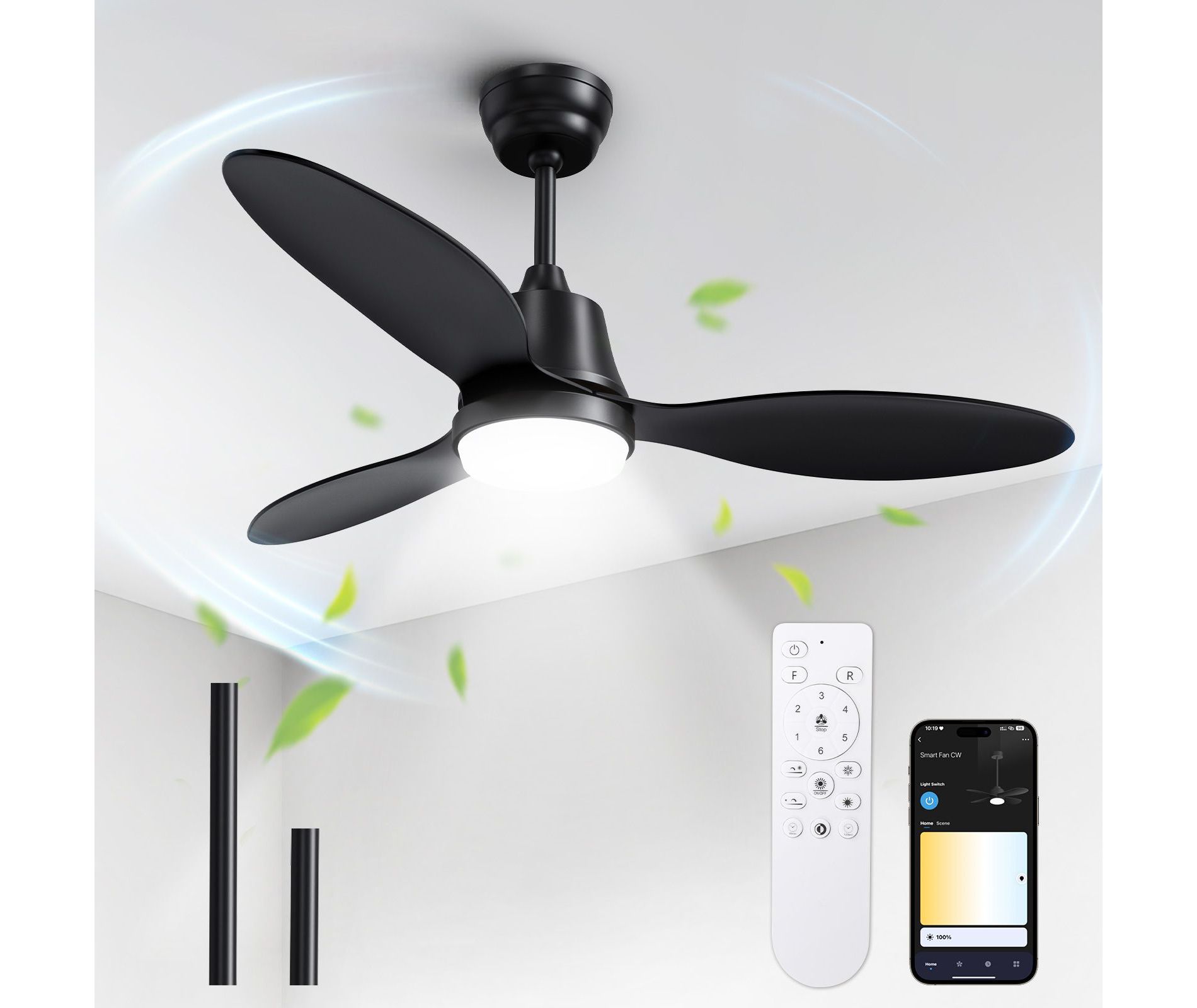 Blitzhome 42" 3-Blade Smart Ceiling Fan with LED Light & Remote Control 6 Speeds for Bedroom Patio