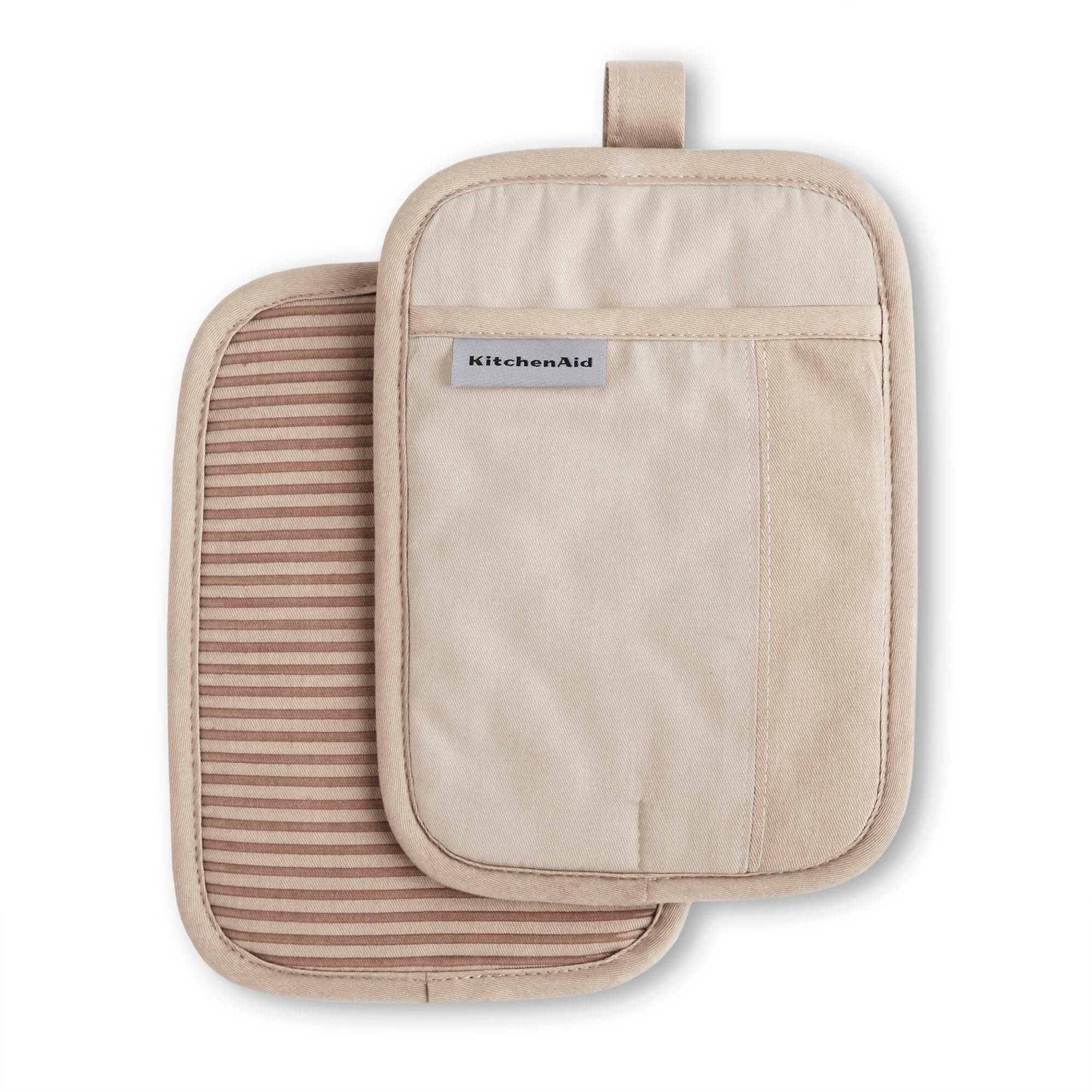 KitchenAid 2pk Cotton Beacon Pot Holders Tan: Stripe Silicone Hot Pads, Classic Kitchen Textiles, Machine Washable