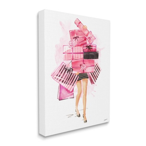 Stupell Industries Pink Glam Gift Stack Fashionista Shopping Pose Gallery  Wrapped Canvas Wall Art, 30 X 40 : Target