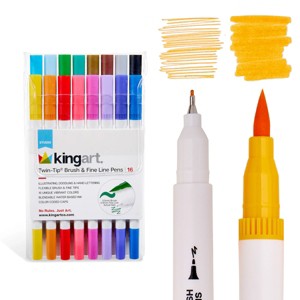 KINGART Twin-Tip Brush & Fine Pens 16 Colors - 1 of 4