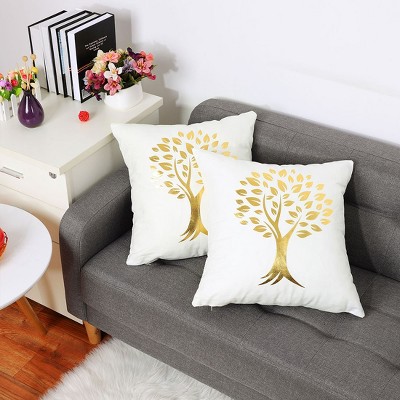 2 Pcs 18" x 18" Polyester Tree Soft Decorative Pillow Cover White - PiccoCasa