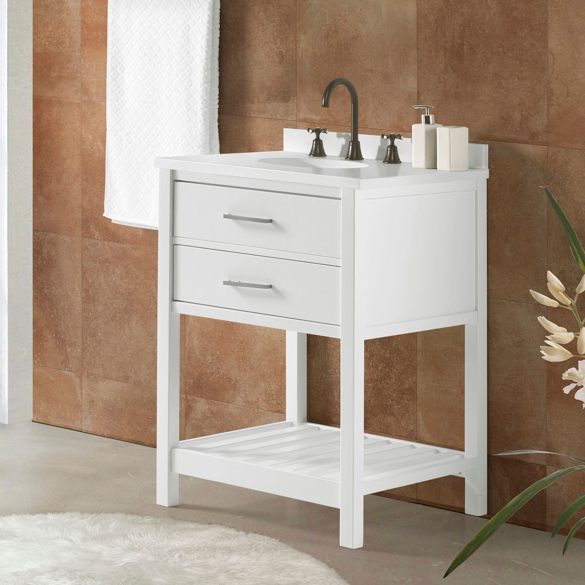 Alaterre Furniture Harrison 24 in. W Vanity Base Cabinet without Top, Bathroom Storage with Soft-Close Drawers, Solid Pine Wood Construction, White - thumbnail 3