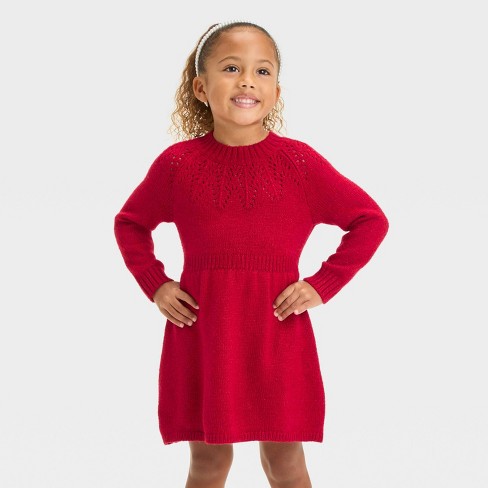 Toddler Girls Pointelle Sweater Dress Cat Jack Red 18m Target