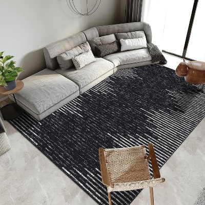 Living Room Rug Washable Bedroom Rugs Neutral Area Rug for Nursery Geometric Striped Carpet Non Slip Stain Resistant Farmhouse Floor Cover White Rug