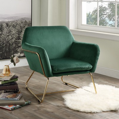 Vynxaria Keira 29.5" Green Velvet Accent Chair with Gold Metal Base