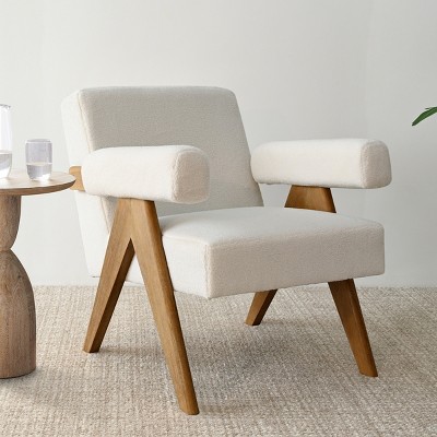 Morgan Accent Chair With Arms,22.5" Wide Lounge Armrest Linen Accent Chair,Upholstered Seat and Back With V Shape Solid Wood Legs-Maison Boucle