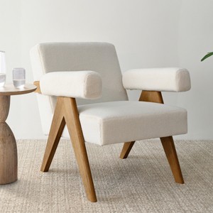 Morgan Accent Chair With Arms,22.5" Wide Lounge Armrest Linen Accent Chair,Upholstered Seat and Back With V Shape Solid Wood Legs-Maison Boucle - 1 of 4