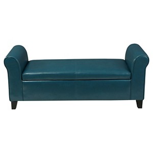 Hayes Faux Leather Armed Storage Ottoman Bench Teal - Christopher Knight Home: Elegant Settee with Pressure Hinges - 1 of 4