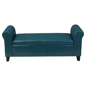 Hayes Faux Leather Armed Storage Ottoman Bench Teal - Christopher Knight Home