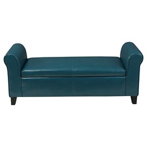 Torino Faux Leather Armed Storage Ottoman Bench Teal - Christopher Knight Home, Blue