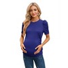Short Sleeve Solid Color Tight Pleated Maternity Top - 2 of 2