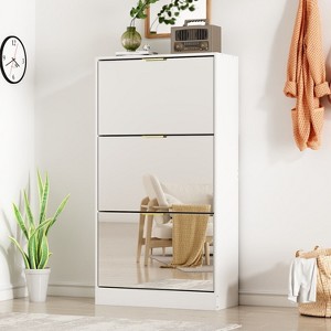 FUFU&GAGA Shoe Cabinet with 3 Mirrored Flip Drawers, Free Standing Slim Chest - 1 of 4