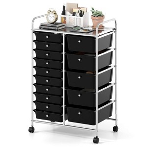 Costway 15-Drawer Trolley with Chrome Plated Metal Frame & Lockable Universal Wheels White/Black/Clear/Multicolor - 1 of 2