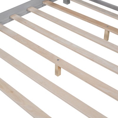 APRILSOUL Wood Full Size Platform Bed with Built-in LED Light, Storage Headboard and Guardrail, White