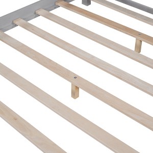 APRILSOUL Wood Full Size Platform Bed with Built-in LED Light, Storage Headboard and Guardrail, White - 1 of 4