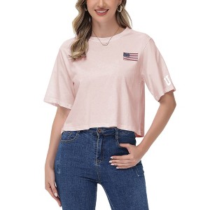 Anna-Kaci Women's Cropped Flag Graphic Tee with Short Sleeves and Crew Neckline - 1 of 4