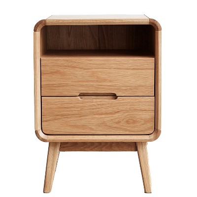 Solid Wood Modern Nightstand Oak Bedside Cabinet Nordic Style Bedroom Storage