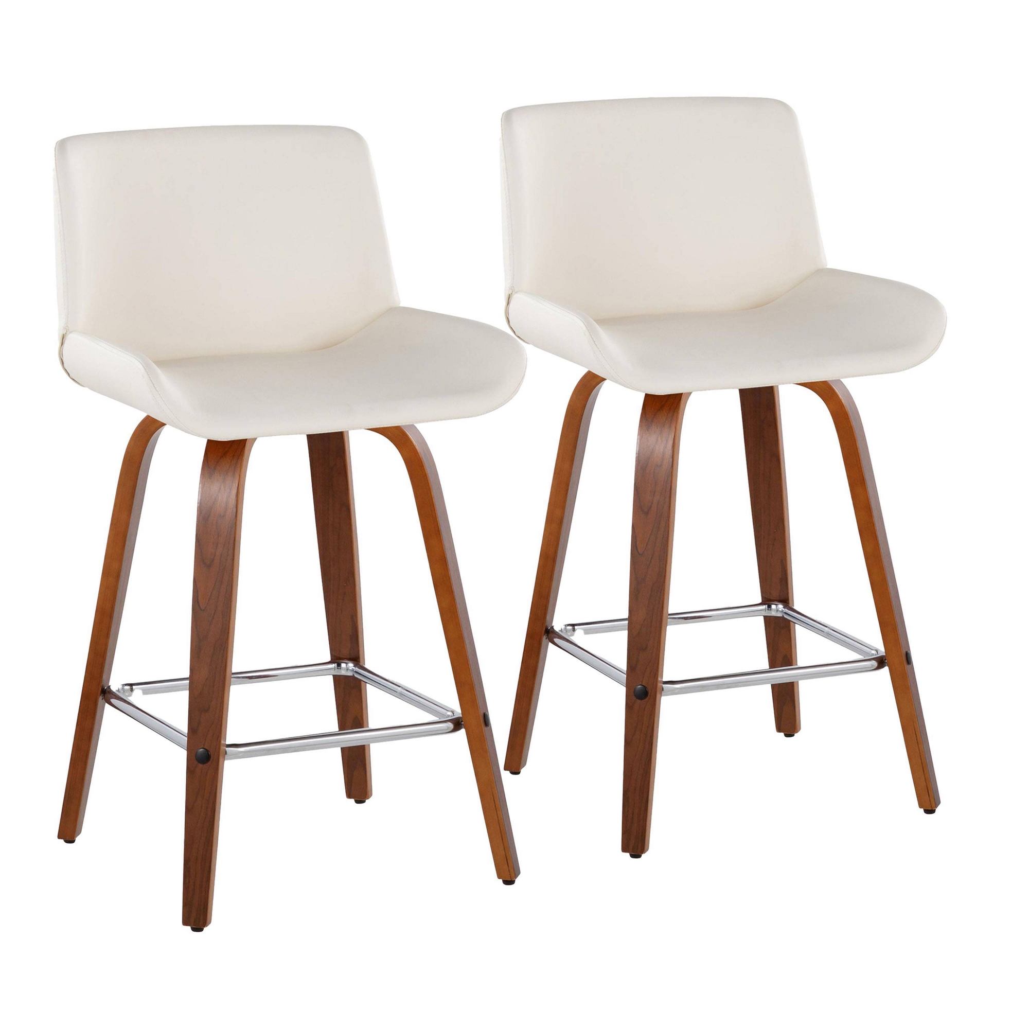 LumiSource Set of 2 Santi Counter Height Barstools Walnut Wood/White PU