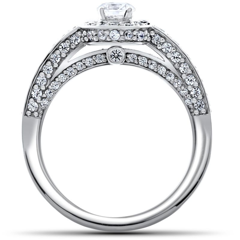 Pompeii3 1 ct Diamond Halo Round Cut Accent Engagement Ring 14k White Gold, 2 of 5