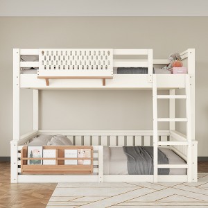 KWPZQEB Bunk Bed for Kids, Solid Wood Bed Frame with Guardrails & Ladder, Pegboard & Bookshelf, No Box Spring Needed - 1 of 4