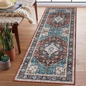 Washable Vintage Floral Area Rug, Traditional Low Pile Carpet, Stain Resistant Non Slip Rug for Living Room, Bedroom, Dining Room, and Office - 1 of 4
