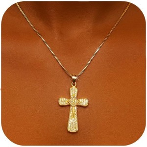 Gold Plated Cross Necklace for Women, Dainty Cubic Zirconia Faith Jewelry Gift - 1 of 4