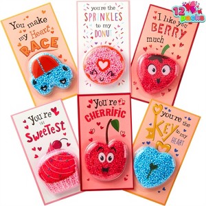 12 Packs Valentine's Day Foam squashy toy with Cards, squishy toy Fun Foam Modeling Foam for Valentine Party Favors, Gift Exchange and Game Prizes - 1 of 4