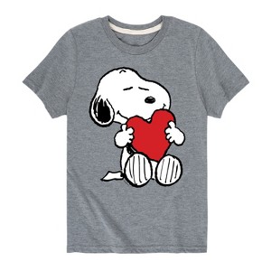 Boys' - Peanuts - Snoopy Valentine's Hugging Heart Short Sleeve Graphic T-Shirt - 1 of 4